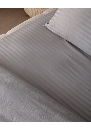 Madame Coco Andre Çift Kişilik Pamuklu Jakarlı Saten Nevresim Takımı - Açık Gri Gri