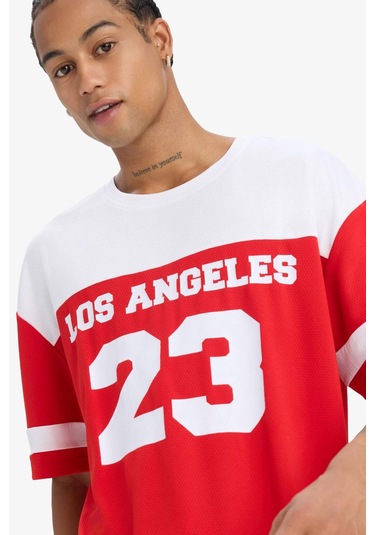 DeFactoFit Hızlı Kuruyan Oversize Geniş Kalıp Bisiklet Yaka Baskılı Sporcu Kısa Kollu Tişört E4120AX25SMRD256