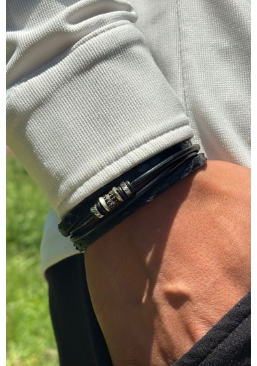 El İşçiliği İle Üretilmiş Hakiki Deri Erkek Bileklik Gümüş