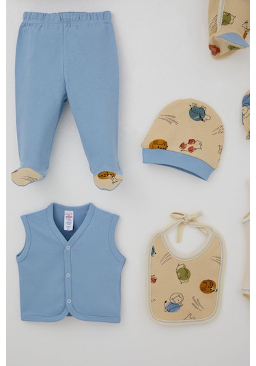 Breeze Erkek Bebek Hastane Çıkışı 8 Li Sevimli Hayvancıklar Desenli 0-3 Ay, Bej Bej