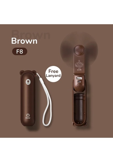 Mini Taşınabilir El Tipi Fan, Küçük Sessiz Fan 2000mah Kahverengi F8, Çin