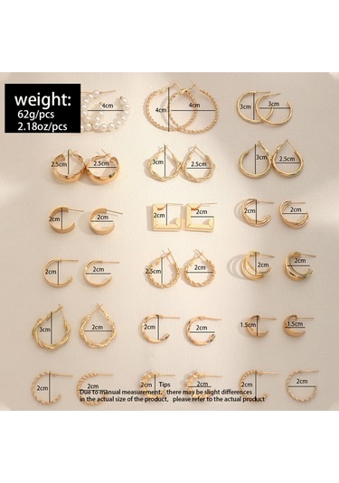 Skycity Şık Tasarım 9 Çift Küpe Seti - Alloy Malzeme, 3-18mm Çap, 10g Ağırlık Gold