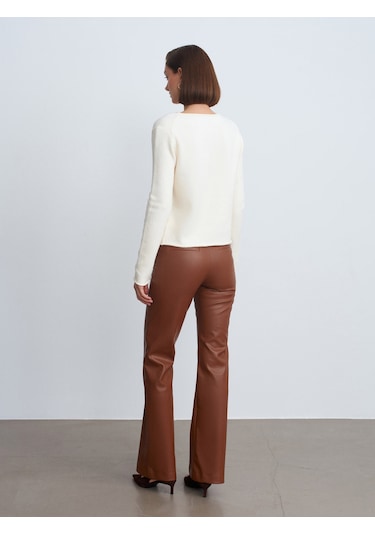 Dilvin 72237 Suni Deri Çan Paça Pantolon-karamel Karamel