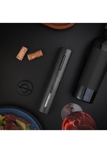 Fortunelane Siyah Akıllı Şarap Açıcı - Pil İle Çalışır - Hızlı Hijyenik Kullanım - Ev/outdoor Partiler İçin Siyah