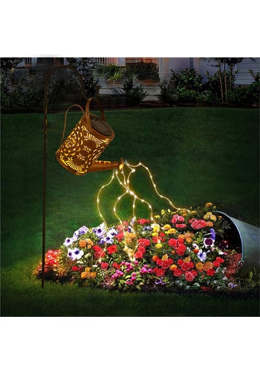 Geeroyoo Güneş Enerjili 36 Led Çelik Su Kettle Lambası, Işık Kontrollü, 600mah Şarj Edilebilir Batarya, S Tipi Kanca, 60cm Gümüş Tel, Sevimli Dekoratif Aydınlatma