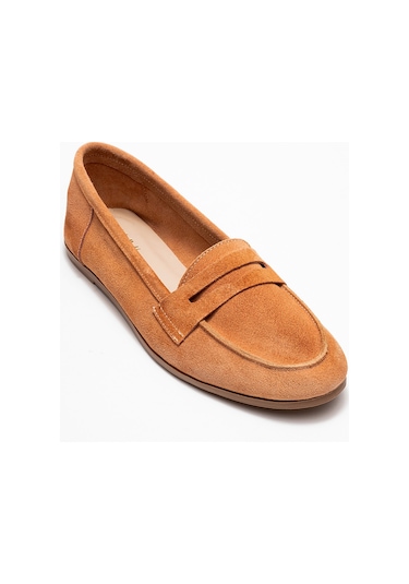 F02 Bal Köpüğü Süet Hakiki Deri Kadın Loafer Ayakkabı Ten Rengi
