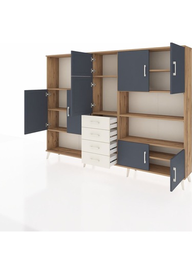 Arges Dolap 9 Raflı 4 Çekmeceli 8 Kapaklı 220x30x163 Çam-antrasit Çam-antrasit/aytaşı