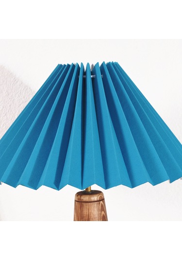 El Yapımı Asya Tarzı Pileli Başlıklı Ahşap Abajur Mavi