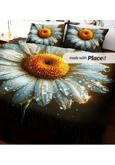 Özel Tasarım Çift Kişilik Nevresim Takımı 240x260 Cm Pamuk Saten5 Sarı - Siyah