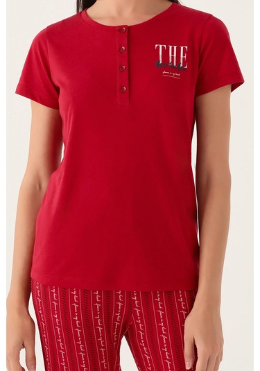 Arnetta 2908 Pamuklu Kısa Kol Kadın Pijama Takımı Bordo