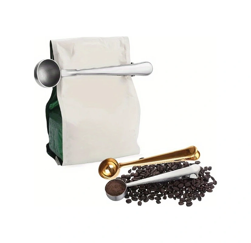 Xuweiwei Altın 1 Adet Paslanmaz Çelik Çok Amaçlı Kahve Kaşığı Ve Kolay Temizlenen Poşet Kapatma Aracı