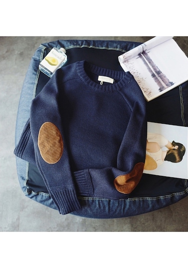 Erkekler İçin Kore Tarzı Kazak Koyu Mavi