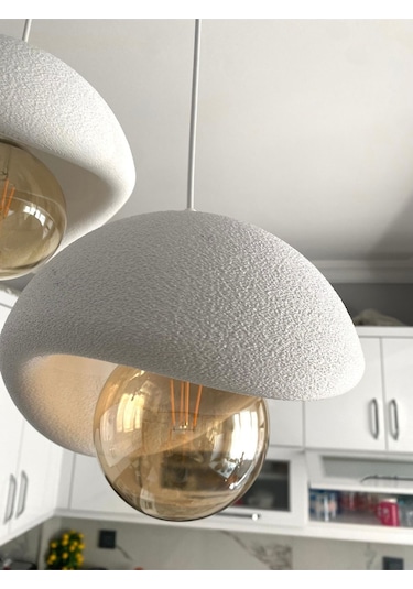 Beton Görünümlü Modern Şık İskandinav Tarz 2 Başlı Avize 25cm Rustik Ampul Hediyeli Nestvibe Beyaz