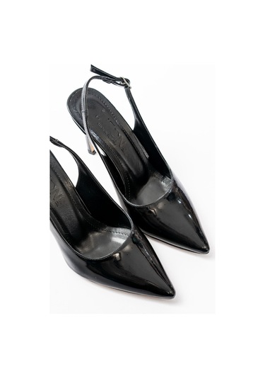 St-1153 Siyah Rugan Günlük Arkası Açık 9 Cm Topuklu Kadın Aya... Siyah