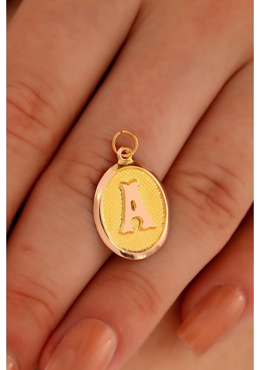 14 Ayar Altın A Harfi Nostalji Oval Kolye Ucu 548612189