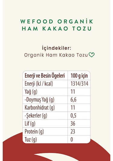 Wefood Organik Ham Kakao Tozu 140 gr.