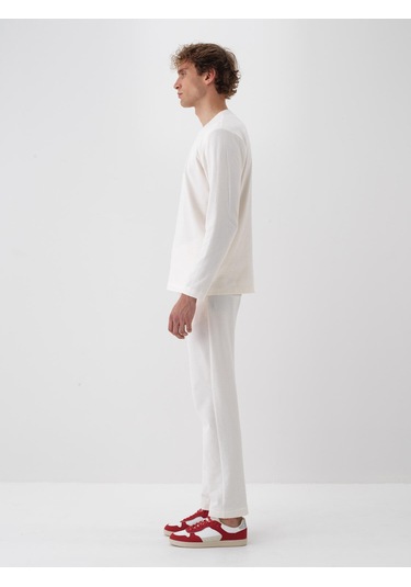Ekru Pamuk Dokulu Regular Fit Sweat Pantolon 380187 Ekru