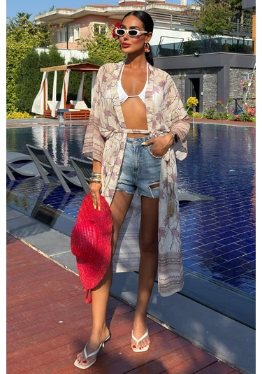 Kadın Multi Desenli Kruvaze Şifon Kimono Çok Renkli
