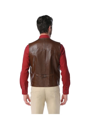 Dericlub 2145 Gerçek Deri Erkek Yelek Camel