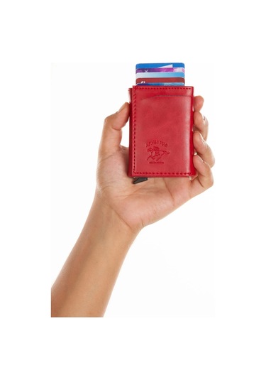 Tuldar Erkek Rfıd Otomatik Çekim Koruyucu Mekanizmalı Kağıt Para Bölmeli Hediyelik Kartlık Cüzdan Tul601 - Kırmızı