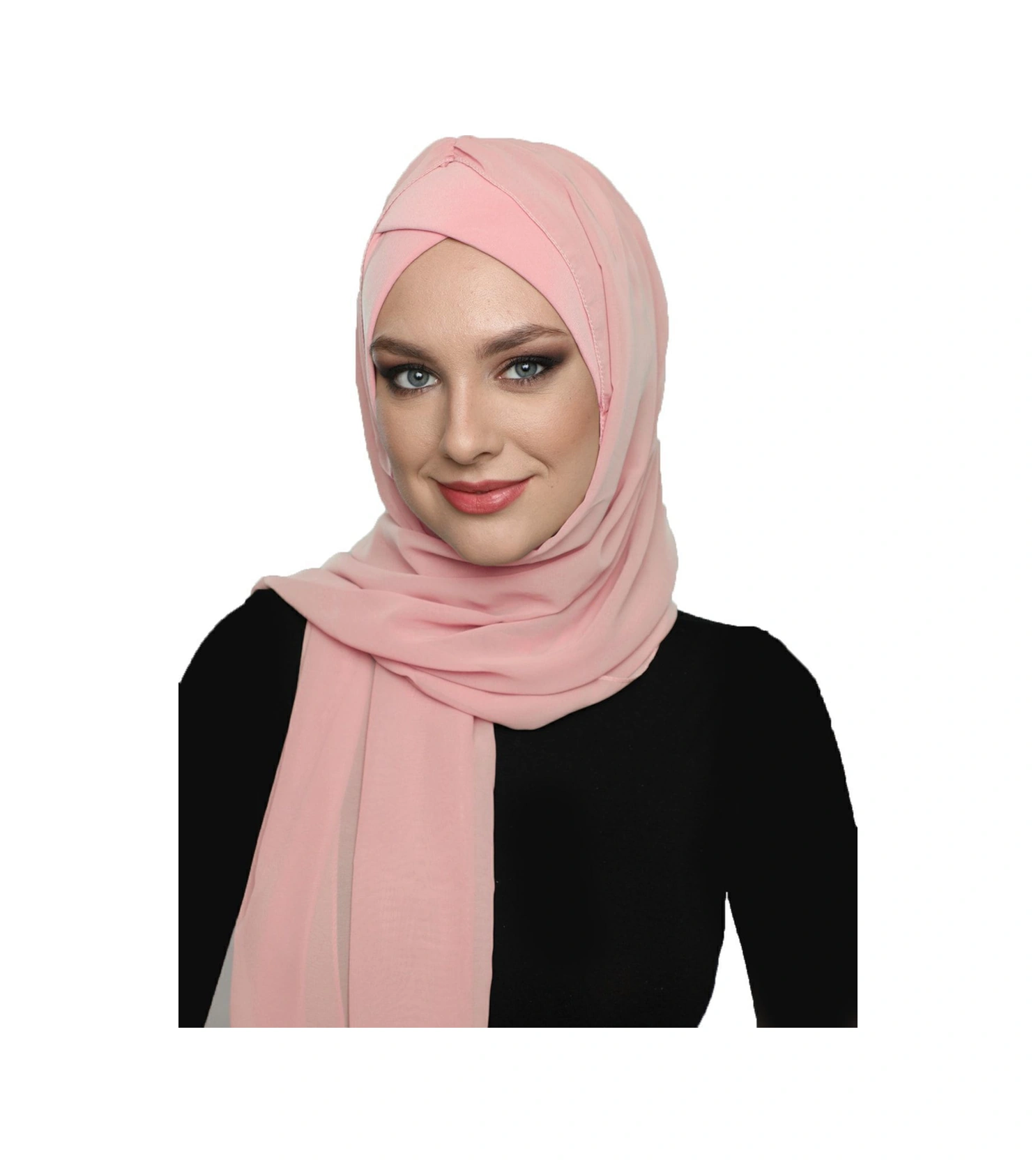 Şallı Takmatik Sade Pudra Hazır Türban Tesettür Bone Namaz Örtüsü Pudra