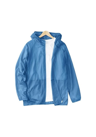 Mavi Gevşek Yaz Spor Ceket Hafif Hırka Güneş Koruma Ceket Erkek Giyim Güneşe Dayanıklı Mavi