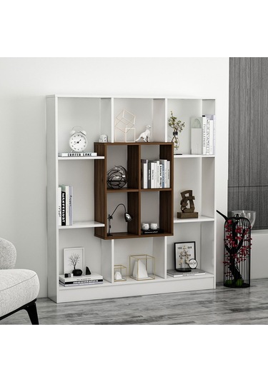 Mars Kitaplık - Parlak Beyaz / Ceviz