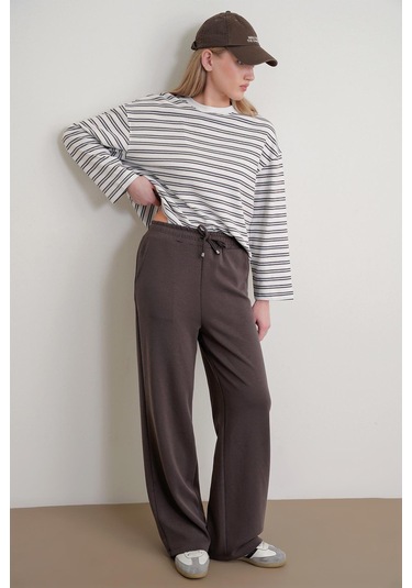 4785 Kadın Premium Modal Palazzo Dökümlü Bol Paça Pantolon Kahve Kahve