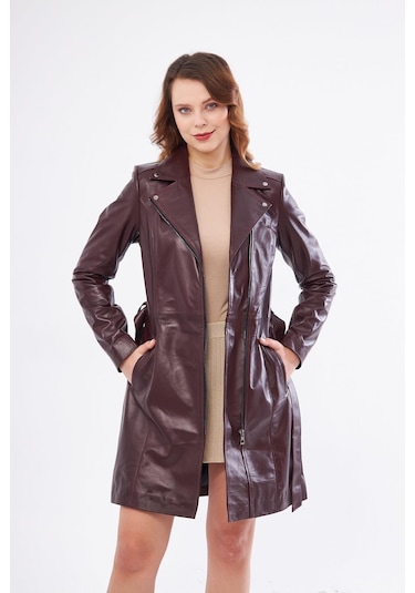 Derinss Dka2391 Hakiki Deri Kadın Bordo Pardesü 001