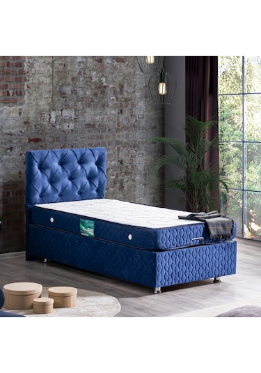 Setaymobilya Baza, Vita Lacivert Tek Kişilik Baza + Başlık + Comfort Yatak