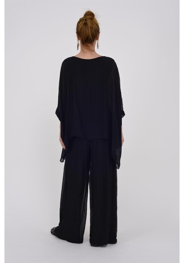 İtalyan Yarasa Kol İpek Bluz-8869 Siyah