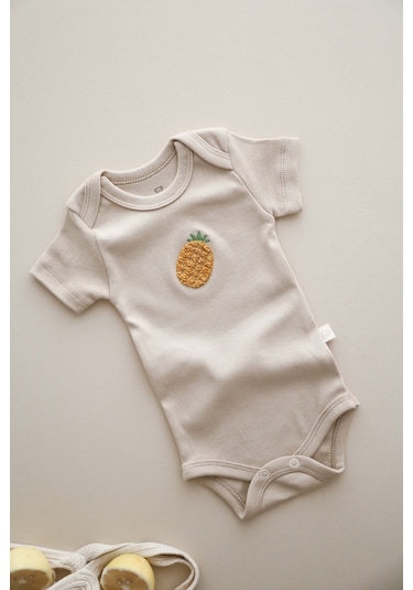 Ohlalakoala Ananas Nakışlı Çıt Çıtlı Body-zıbın Vizon