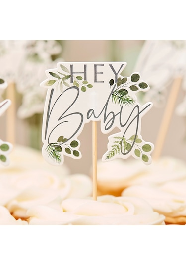 Ginger Ray - Hey Baby Botanical Cupcake Toppers - Hey Baby Botanik Cupcake Süsleri