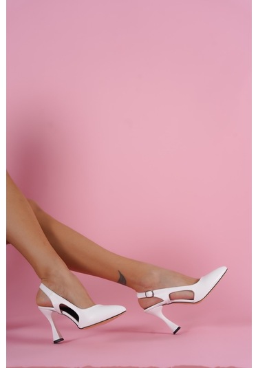 Duck Beyaz Yanları Açık Topuklu Ayakkabı