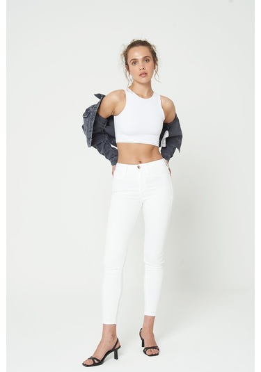 Naomi Beyaz Normal Bel Fermuarlı Skinny Fit Jean Pantolon C 4526-050 Beyaz