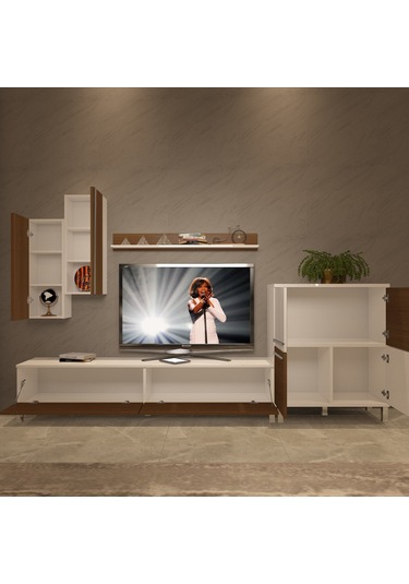 Decoraktiv Eko 6 Mdf Std Krom Ayaklı Tv Ünitesi Tv Sehpası Beyaz - Ceviz