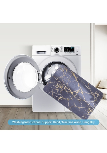 Vkemall Siyah Mermer Desenli Yumuşak Tavşan Kürkü Desenli Banyo Paspası 40x60cm - Su Emici, Kaymazsız, Makine Yıkama Uygun Odalar Ve Banyolar İçin Siyah