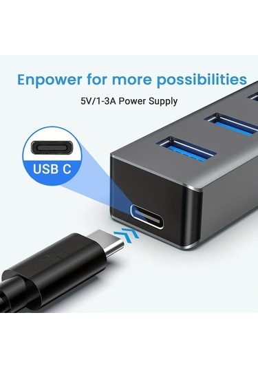 Xuweiwei 7 Port Usb Hub 3 0 3 3ft Kablolu Aluminyum Kasa Aluminum Shell Pc Laptop Cihazlar Icin Coklu Port Adaptor