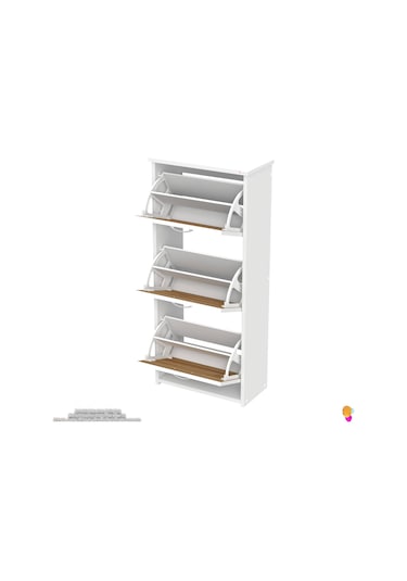 Modilayn West Antre 52x116x 26 Cm Lik 3 Düşer Kapak 6 Göz Bölmeli Ayakkabılık Meşe - Beyaz