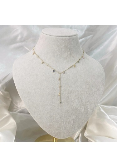 Renkli Taşlı Y Kolye Gold Gold