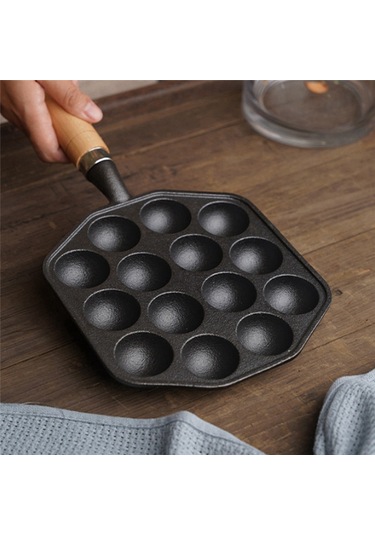 Takoyaki Pişirme Tepsisi 14 Gözlü Barbekü Plakası Elde Tutulan Pişirme Aletleri Siyah