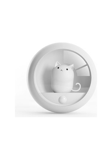 Konesam Kedi Figürlü Usb Akıllı Hareket Sensörlü Gece Lambası - Sabit Ve Otomatik Işık Modu, Duvar/masa/makaslı Montaj, 4000k Işık Tonu, 800mah Pil Beyaz