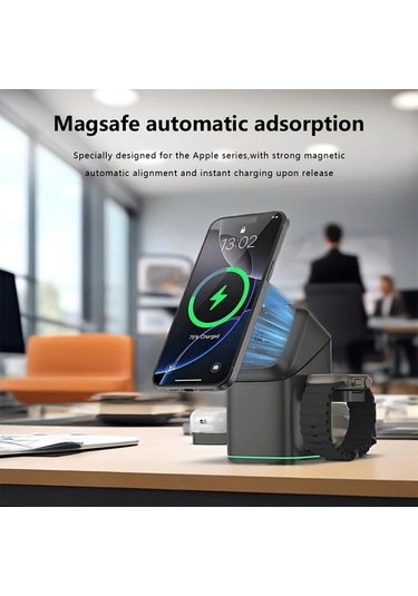 Topshop1 3ü 1 Arada Siyah Kablosuz Manyetik Dönebilir Katlanabilir Seyahat Şarj Cihazı