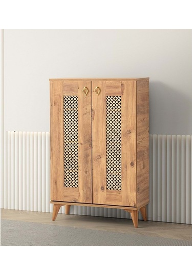 Mobilgen Ceviz Hasırlı Ayakkabılık Ceviz