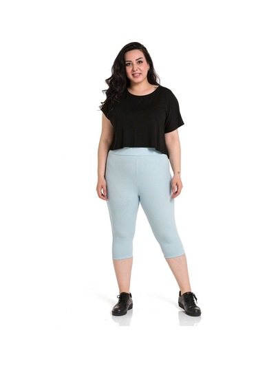 Büyük Beden Fitilli Karyoka Dikişli Diz Altı Bebe Mavi Tayt