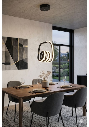 Moi Tek Top Led Sarkıt Avize,siyah 3 Renk Yanabilen Led Avize, Modern Salon Oda Led Avize