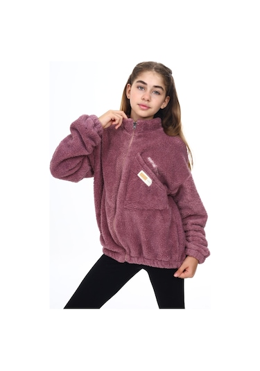 Toontoy Kız Çocuk Nakışlı Peluş Hırka Gül Kurusu