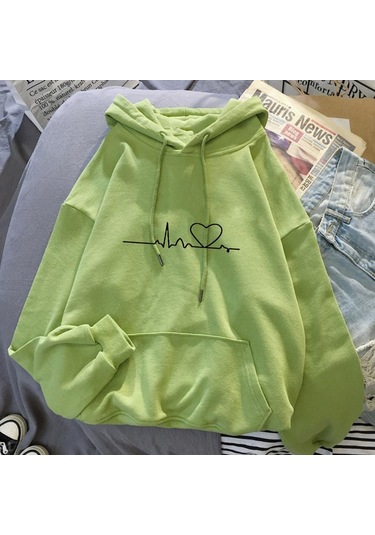 Açık Yeşil 2023 Moda Sonbahar/kış Yeni Peluş Baskı Gevşek Kapşonlu Açık Yeşil
