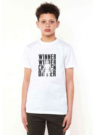 Pubg Winner Baskılı Unisex Çocuk Beyaz Tshirt