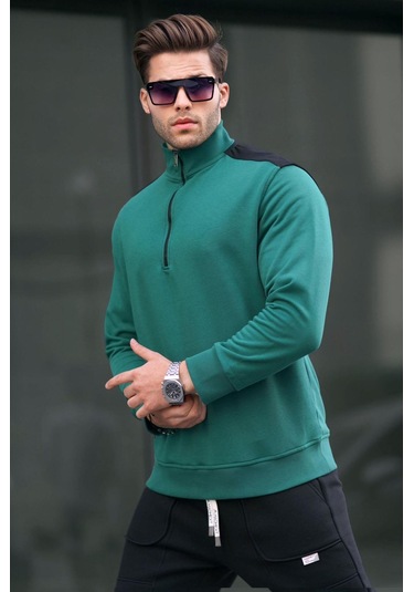Madmext Koyu Yeşil Fermuar Yaka Basic Erkek Sweatshirt 6157-koyu Yeşil Koyu Yeşil